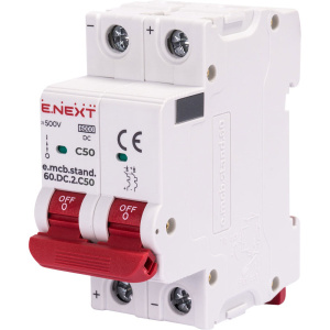 Модульный автоматический выключатель e.mcb.stand.60.DC.2.C50, 2р, 50А, C, 6кА, DC