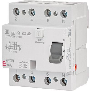 Реле дифференциальное (УЗО) 4р EFI6-P4 16/0,03 тип A (6kA)