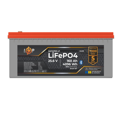 Аккумулятор LP LiFePO4 25,6V - 160 Ah (4096Wh) (BMS 200A/100А) пластик LCD Smart BT