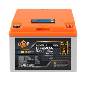 Аккумулятор LP LiFePO4 12,8V - 32 Ah (410Wh) (BMS 50А/25A) пластик LCD для ИБП