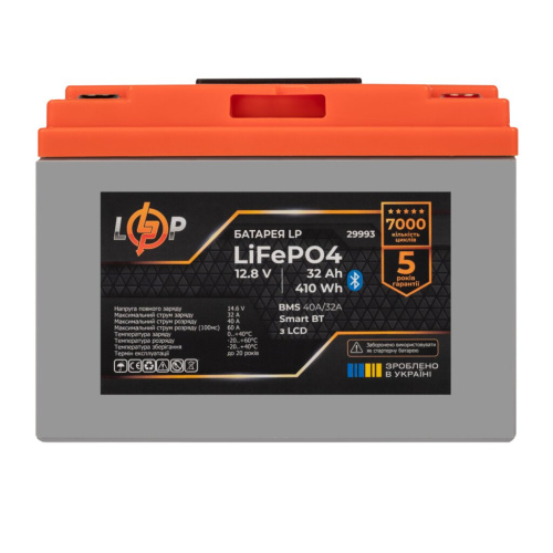 Аккумулятор LP LiFePO4 12,8V - 32 Ah (410Wh) (BMS 40А/32A) пластик LCD Smart BT