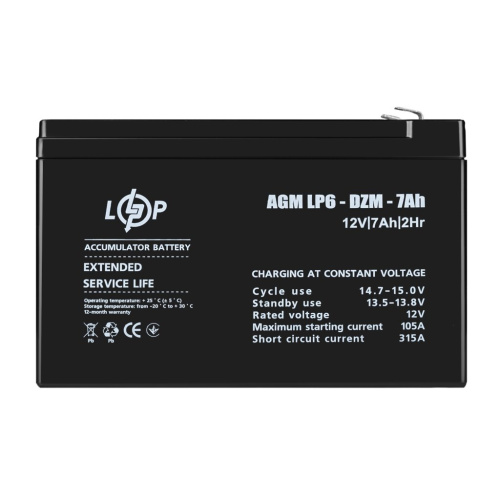 Тяговый свинцово-кислотный AGM аккумулятор LP 6-DZM-7 AhВентилятор 120 мм 3pin + 4pin (Molex питание) LP F12NBD