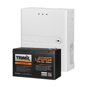 Комплект резервного питания Trinix: источник бесперебойного питания PSU-1203LED(P) LiFePO4 и аккумуляторная батарея LFP 12V6Ah LiFePO4