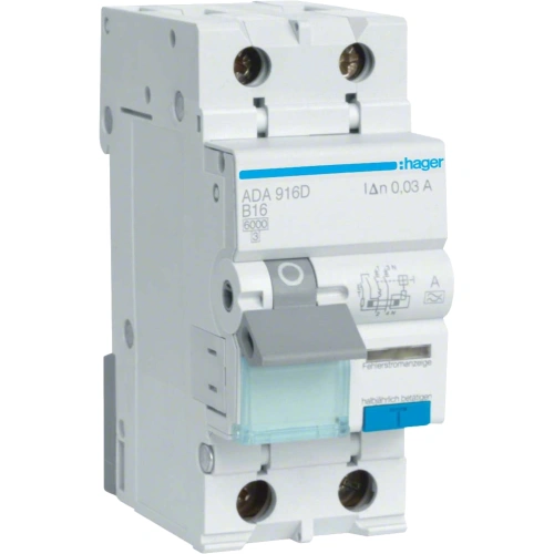 Hager ADA916D Дифавтомат 1P+N, 6kA, B-16A, 30mA, A