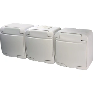 Hermetics ETI 4668023 Розетка 3-на з з/к Schuko RHE-3s (біла/біла кришка, IP54)