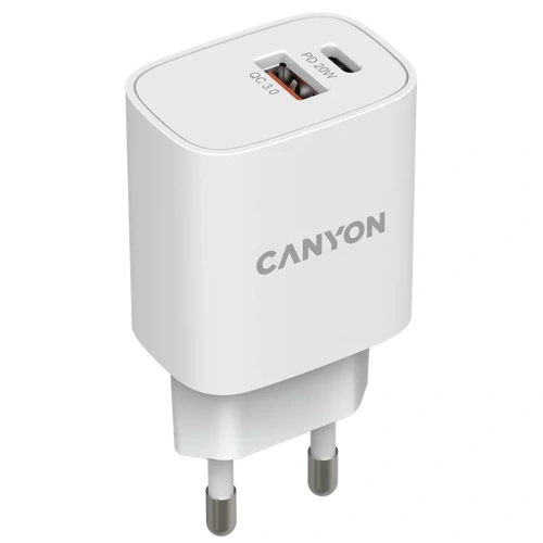 Canyon H-08 white (QC18W/PD 20W) Мережевий зарядний пристрiй