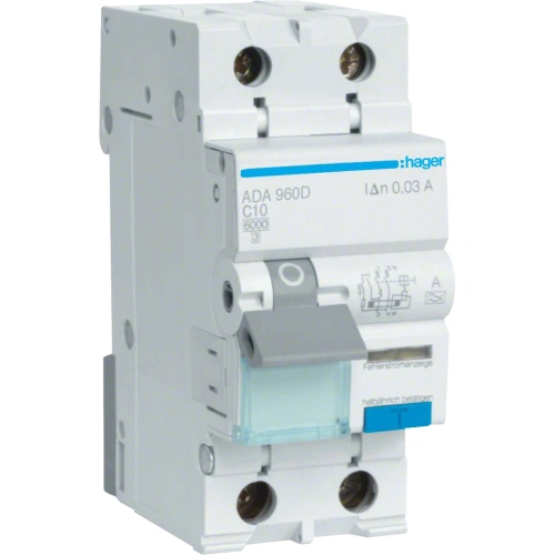 Hager ADA960D Дифавтомат 1P+N, 6kA, C-10A, 30mA, A
