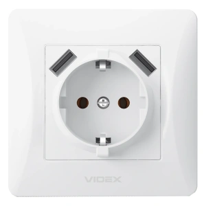 VIDEX BINERA (VF-BNSK1GU2-W) (20/120) Розетка біла 1 пост з заземленням 2USB