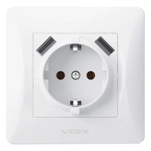 VIDEX BINERA (VF-BNSK1GU2-W) (20/120) Розетка белая 1 пост с заземлением 2USB