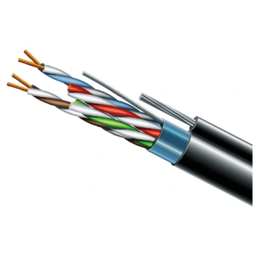 Cat. 5e F/UTP PE 4х2х24 AWG + S. M. трос(к)(72113) бухта 500м. Кабель витая пара ЗЗКМ (FTP медь уличный с тросом)