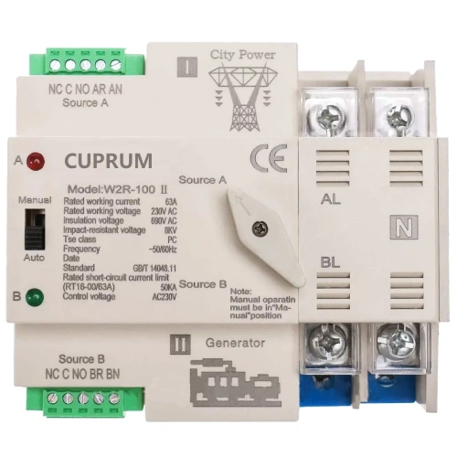 CUPRUM WR2 I-II 100А 2п АВР Перемикач з ручним перемиканням