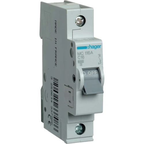 Hager In=16А «C» 6kA MC116A Автоматичний вимикач