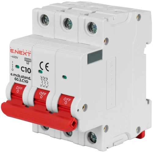 Enext e.mcb.stand.60.3.C10, 3р, 10А, C, 6кА Модульний автоматичний вимикач