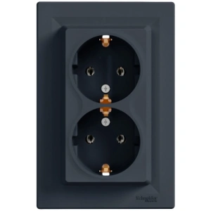 Schneider Electric EPH9900171 Asfora Розетка подвійна 220В антрацит, пластик, із заземленням, Schuko, без захисної кришки, без шторок, для врізного монтажу
