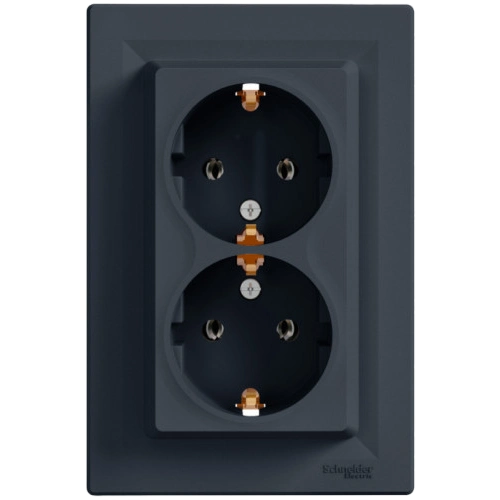 Schneider Electric EPH9900171 Asfora Розетка подвійна 220В антрацит, пластик, із заземленням, Schuko, без захисної кришки, без шторок, для врізного монтажу