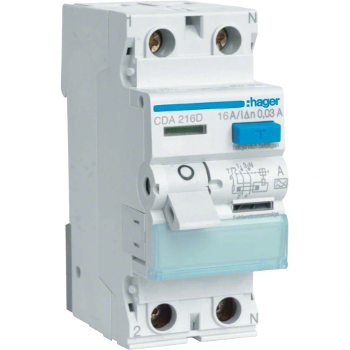 Hager CDA216D Диференціальне реле 2P, 6kA, 16A, 30mA, A,
