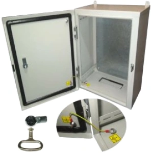 BW t=1,2-(300х400х150) IP65 У2 Бокс монтажный навесной металл. замок+монт. панель