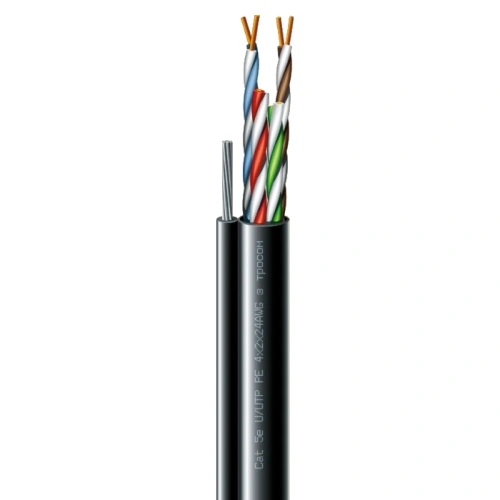 Cat. 5e U/UTP РЕ steel cord 4x2x24 AWG (k) трос (70910181) бухта 305м Кабель витая пара ЗЗКМ (UTP медь уличный с тросом)