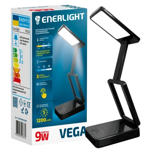 ENERLIGHT VEGA 9Вт 3000-6000K black Світильник настільний світлодіодний з акумулятором