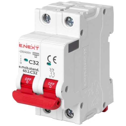 Enext e.mcb.stand.60.2.C32, 2р, 32А, C, 6кА Модульний автоматичний вимикач